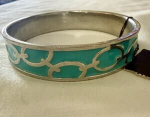 Silver Tone and Teal Enamel Bangle Bracelet By Express